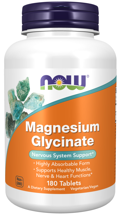 Nowfoods Magnesium Glycinate, Support Muscles and Nervous System& decrease Stress 180 Tablets