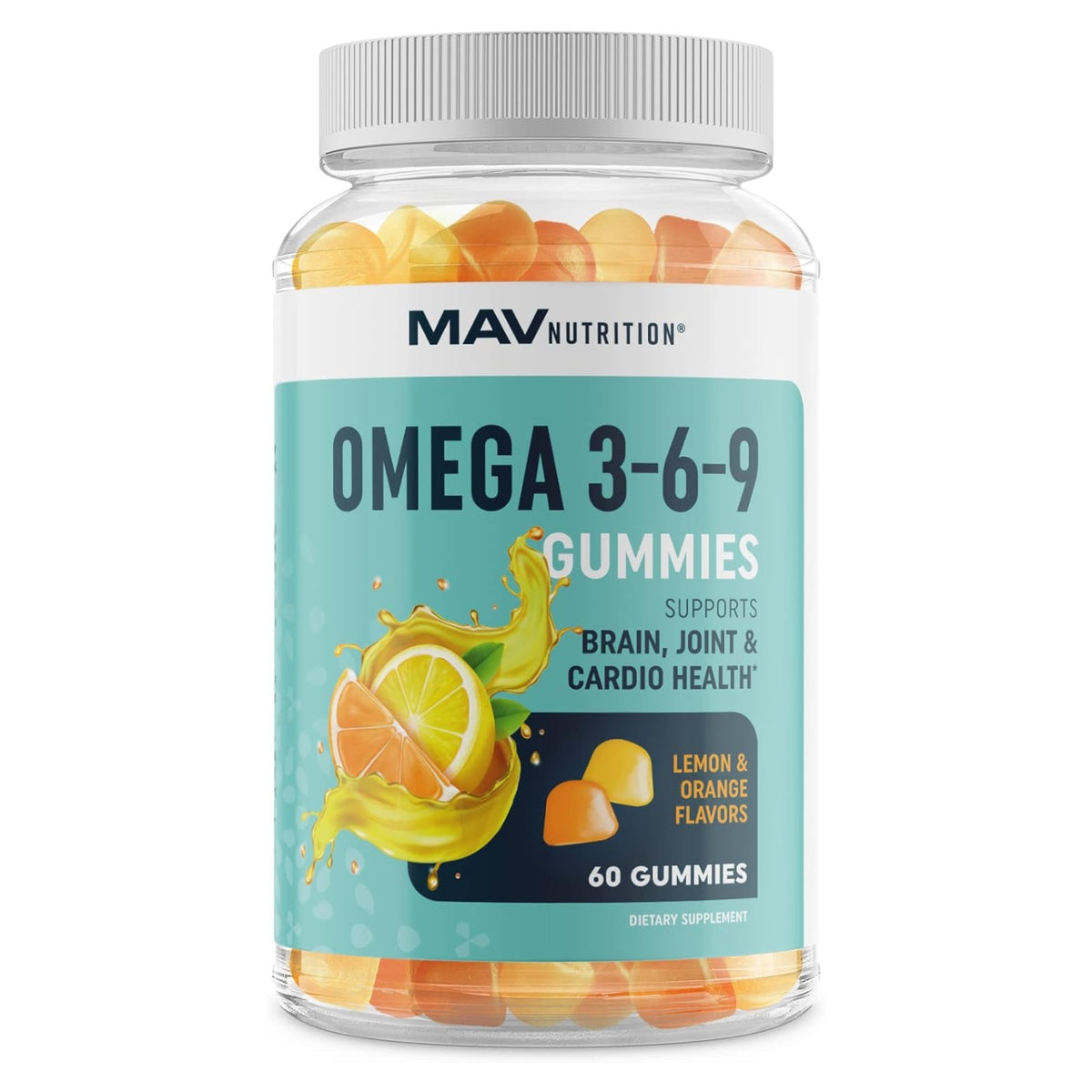 MAV Nutrition - Omega 3-6-9 + DHA Gummies, Support Brain, Joints and Cardio Health, Lemon and Orange Flavor, 60 Gummies