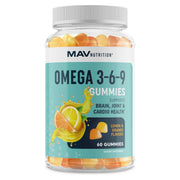 MAV Nutrition - Omega 3-6-9 + DHA Gummies, Support Brain, Joints and Cardio Health, Lemon and Orange Flavor, 60 Gummies