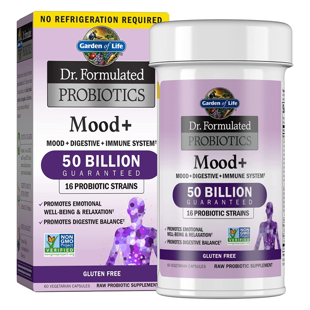 Garden of Life Dr. Formulated Probiotics Mood+, Acidophilus Probiotic Supplement, 50 Billion CFU , Promotes Emotional Well-Being, Digestive Balance & Stress Management, 60 Veggie Capsules
