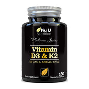 Nu U Nutrition Vitamin D3 4000 IU and Vitamin K2 100 mcg, 150 Vegetarian Capsules