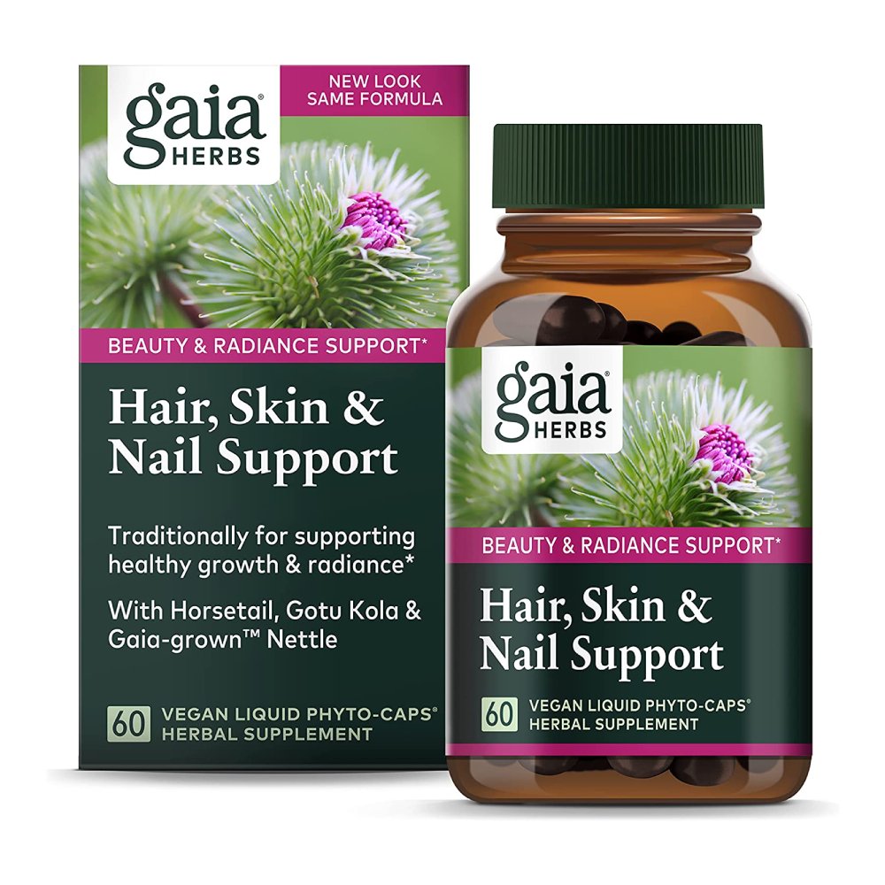 Gaia Herbs Hair, Skin & Nail Support, Helps Promote Healthy Skin, Hair Growth & Nail Growth 60 Vegan Liquid Phyto-Capsules