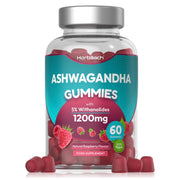 Horbaach - Ashwagandha Gummies, 1200mg, with 5% Withanolides, Natural Raspberry Flavor, Support Mental and Physical Well-being and Reduce Stress, 60 Gummies