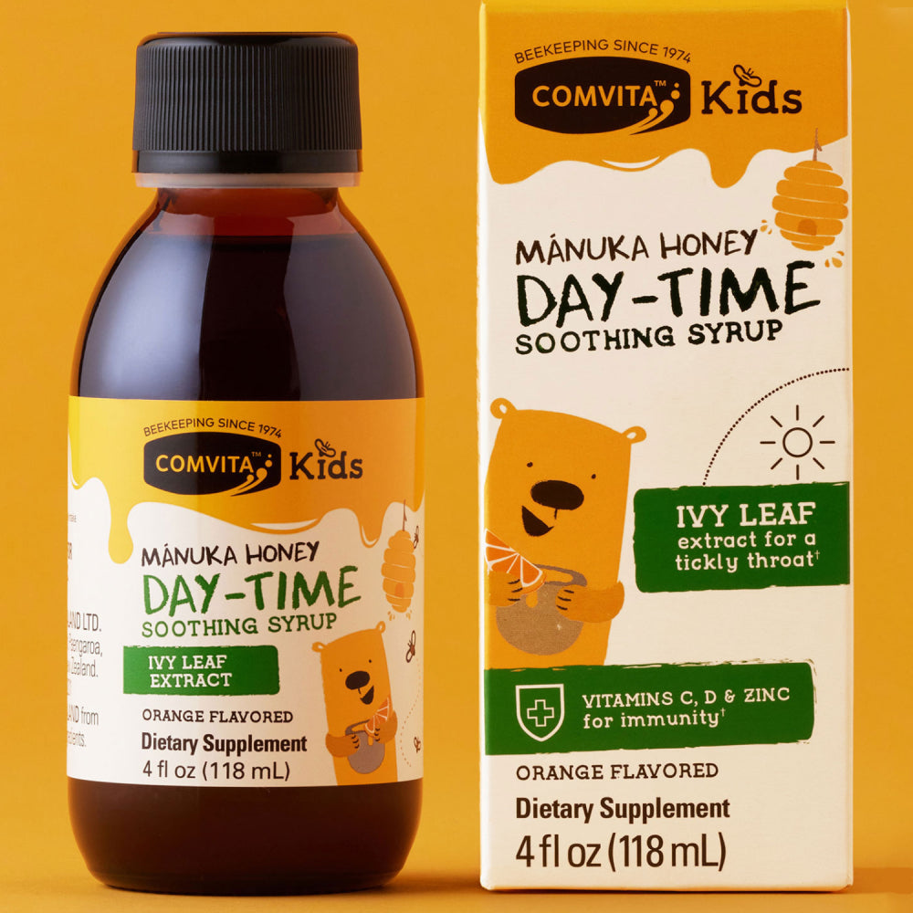 Comvita Kids Manuka honey Day time soothing Syrup ivy for Tickly throat orange flavored 118ml