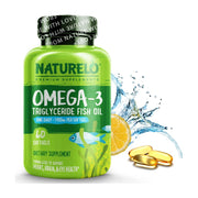 NATURELO Omega-3 Fish Oil Supplement, EPA + DHA, 1100mg Triglyceride Omega-3 per Gel, for Heart, Eye, Brain, Joint Health, No Burps, Lemon Flavor, 60 Softgels