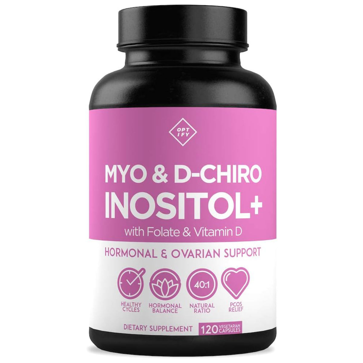 Optify Myo and D-Chiro Inositol+ with Folate and Vitamin D, Healthy Ovarian Support for Women, 120 Vegetarian Capsules