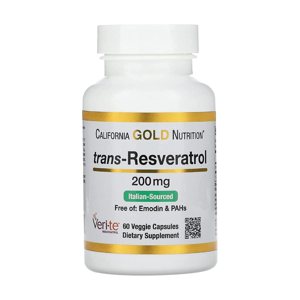 California Gold Nutrition Trans Resveratrol 200mg Supports Healthy Cardiovascular Function, Hair, Skin & Nails 60 Veggie Capsules