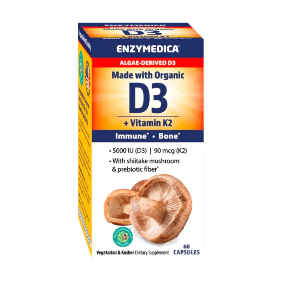 Enzymedica Vegan Vitamin D3 + K2, 5000 IU & 90 mcg, Immune, Bone & Digestive Support 60 Capsules