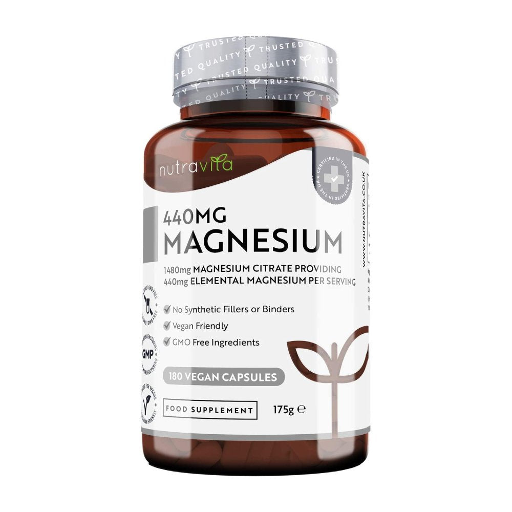 Nutravita Magnesium 1480mg, Magnesium Citrate Capsules, High Absorption, for Nervous System & Immune System, 180 Vegan Capsules