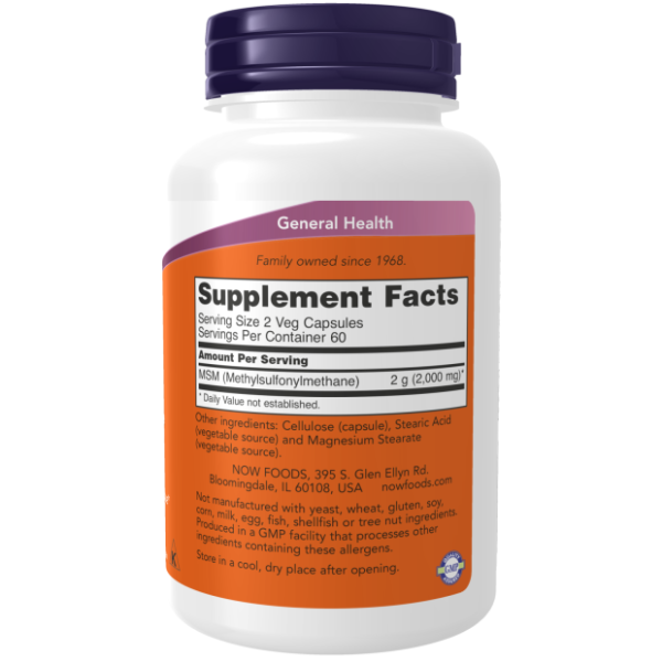 Nowfoods MSM (Methylsulfonylmethane) for Joint Support 1000mg, 120 Veg Capsules