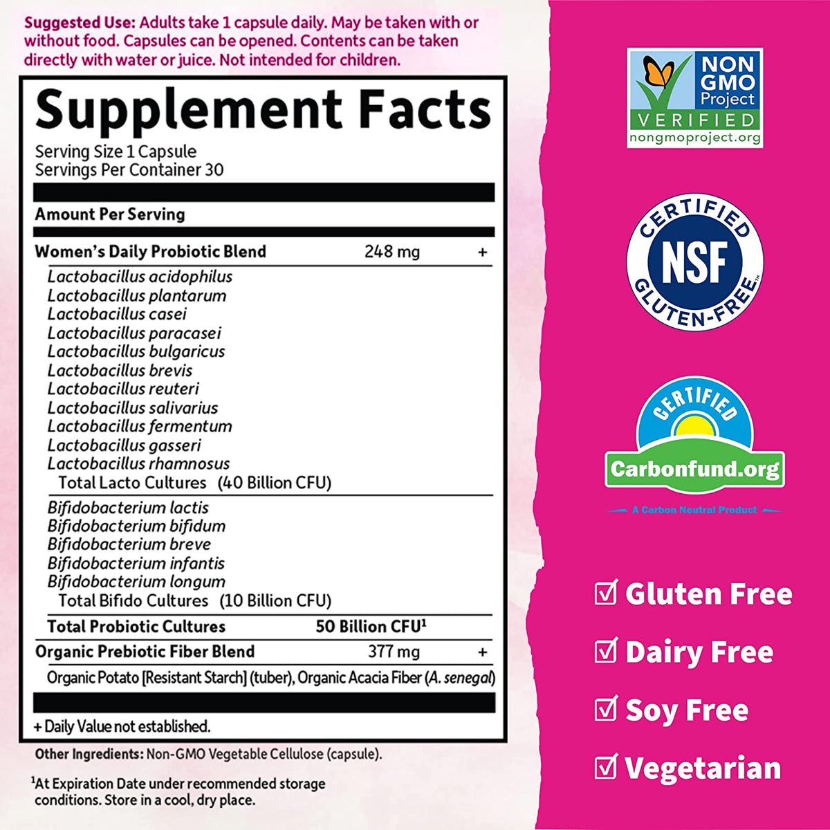 Garden of Life Dr. Formulated Probiotics for Women & Prebiotics, 50 Billion CFU for Women’s Daily Digestive Vaginal & Immune Health, 30 Vegetarian Capsules
