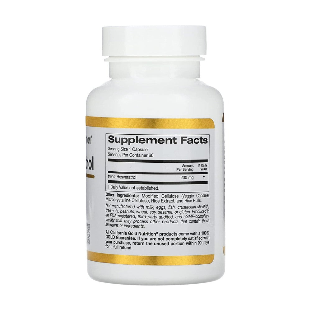 California Gold Nutrition Trans Resveratrol 200mg Supports Healthy Cardiovascular Function, Hair, Skin & Nails 60 Veggie Capsules