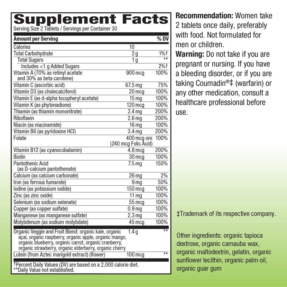Nature’s Way Alive! Garden Goodness Multivitamin for Women, Support Heart Health and Bone Health, 60 Tablets