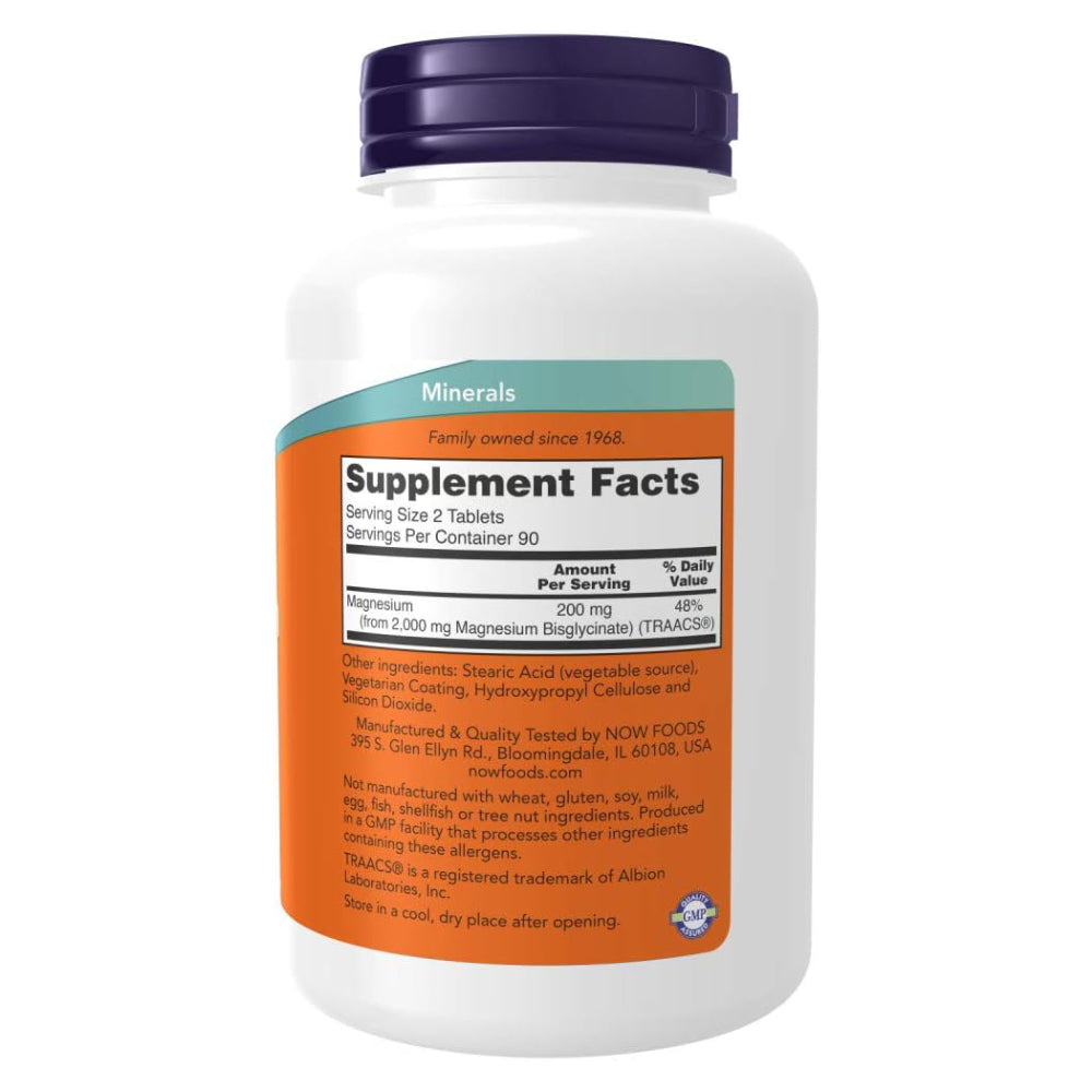 Nowfoods Magnesium Glycinate, Support Muscles and Nervous System& decrease Stress 180 Tablets