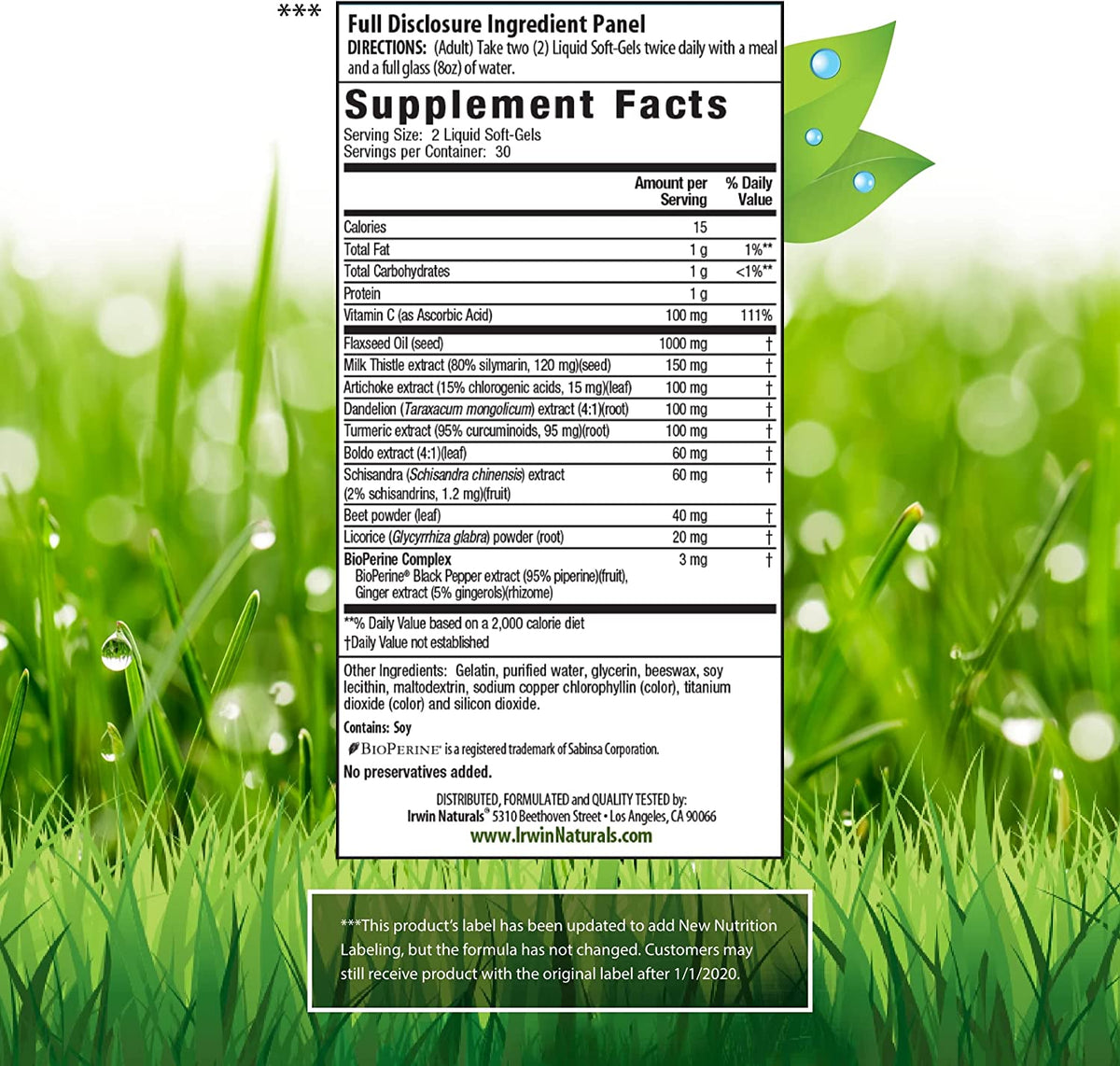 Irwin Naturals Milk Thistle Liver Detox with Dandelion, Artichoke, Turmeric & Green Beet Root, Support Liver Health, 60 Liquid Softgels