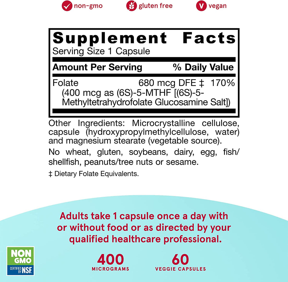 Jarrow Formulas Methyl Folate 400 Mcg, Highly Biologically Active Form of Folate, 60 Veggie Caps