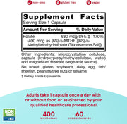 Jarrow Formulas Methyl Folate 400 Mcg, Highly Biologically Active Form of Folate, 60 Veggie Caps