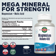 KAL Magnesium Malate 400mg, Healthy Energy & Muscle Function Support, Enhanced Absorption, 90 Veg Tabs