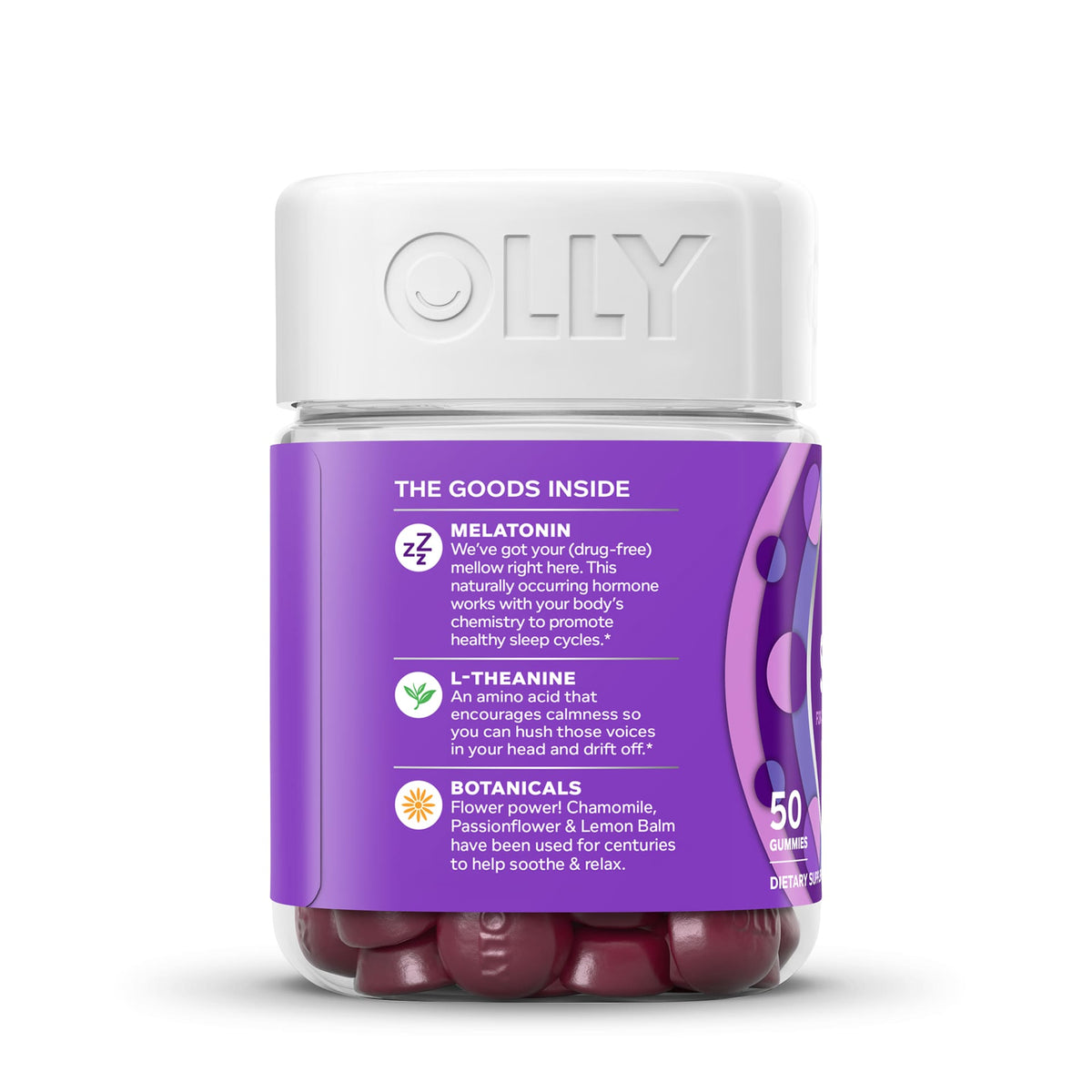 OLLY Sleep For a Healthy Sleep Cycle 3mg Melatonin, L-Theanine, Chamomile & Blackberry, 50 Gummies