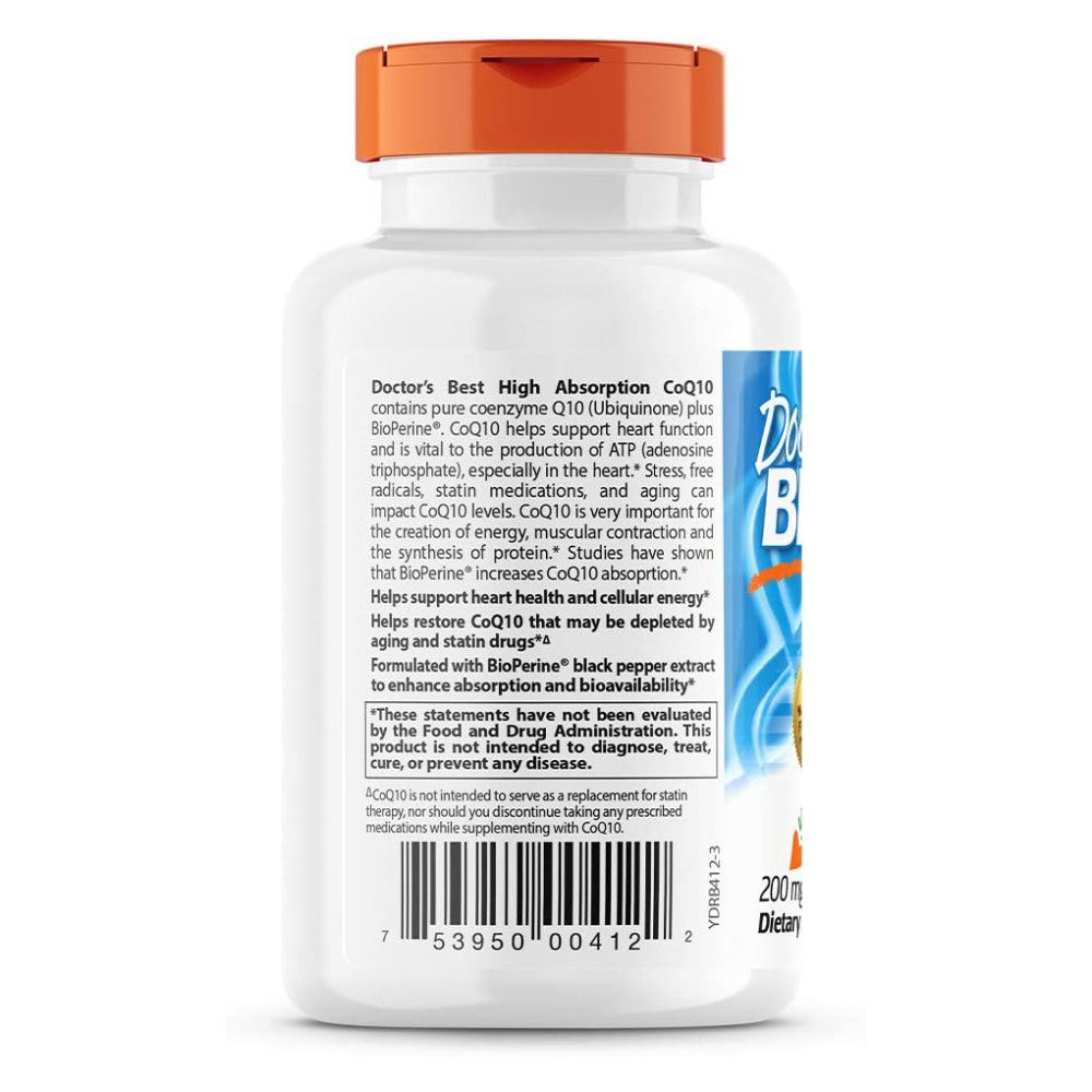 Doctors Best High Absorption CoQ10 with BioPerine 200 mg Heart Health & Energy Production 60 Vegetarian Softgels