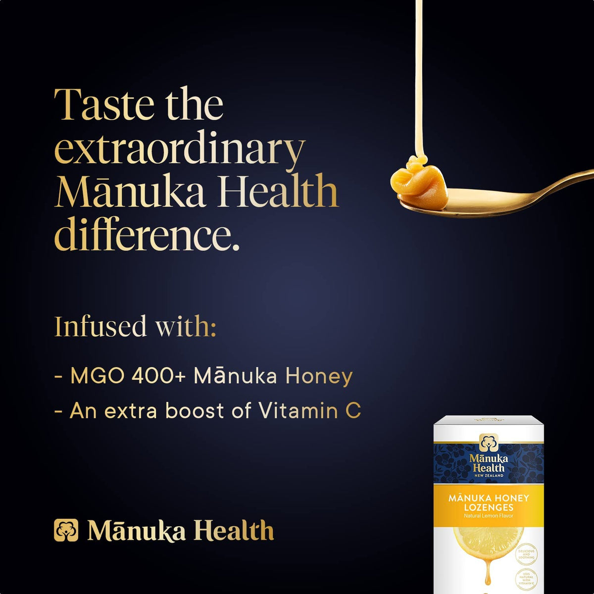 Manuka Health MGO 400+ Manuka Honey Lozenges with Propolis, 100% Natural with Vitamin C, 15 lozenges