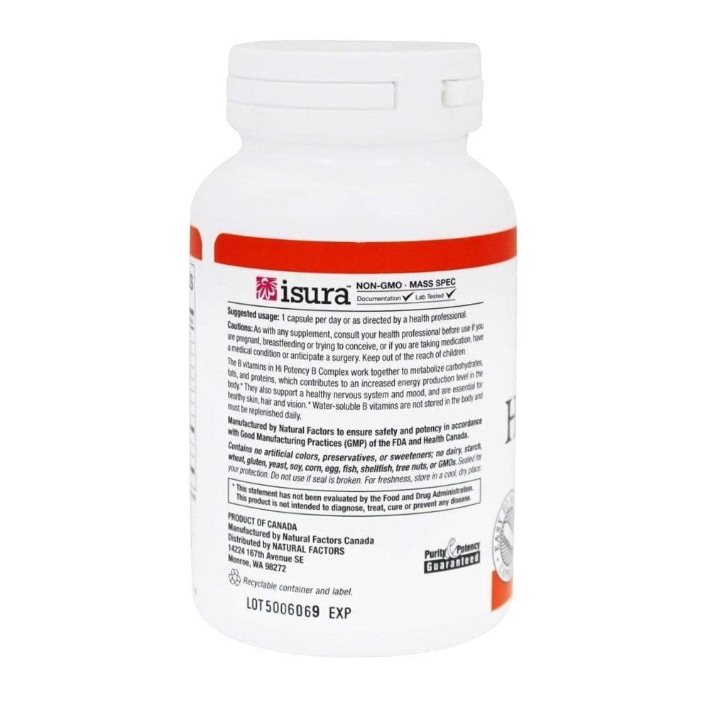 Natural Factors Hi Potency B Complex, Support for Energy & Normal Nerve Function, 90 Capsules