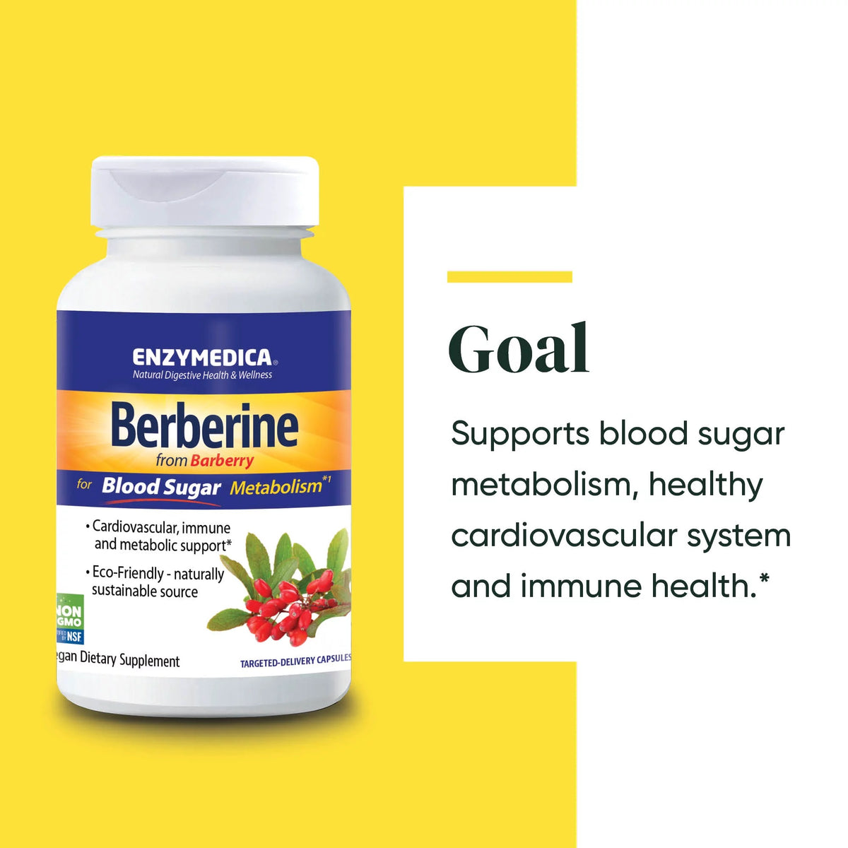Enzymedica Berberine , for Blood Sugar Balance, Cardiovascular, Immune & Metabolic Support 60 Capsules