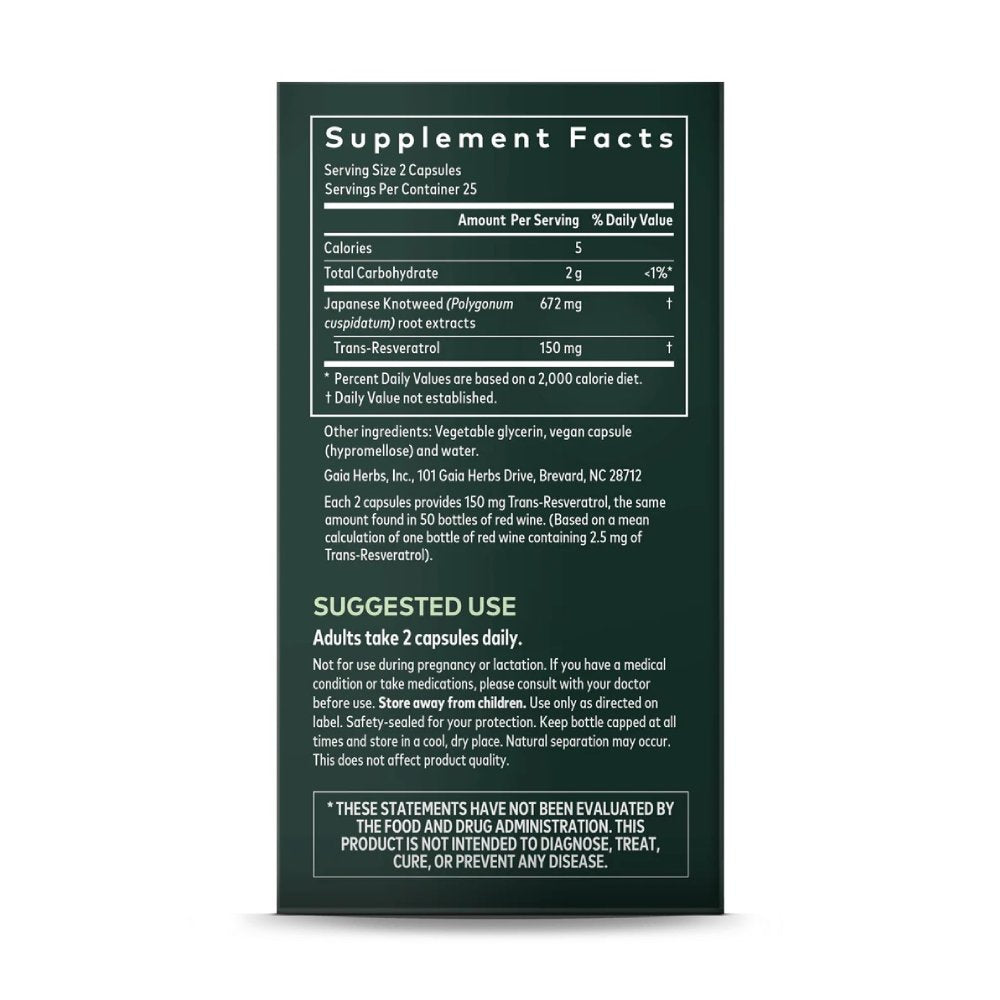 Gaia Herbs Resveratrol 150, Beauty & Radiance Antioxidant Supports Hair, Skin & Nails 50 Liquid Phyto-Capsules