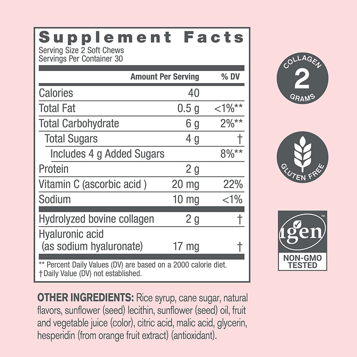 NeoCell Collagen, Beauty Soft Chews, with Vitamin C & Hyaluronic Acid, Supports Hair, Skin, & Nail Health, Collagen Type 1 and 3, 60 Soft Chews