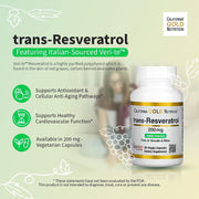 California Gold Nutrition Trans Resveratrol 200mg Supports Healthy Cardiovascular Function, Hair, Skin & Nails 60 Veggie Capsules