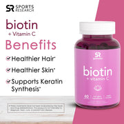 Sports Research – Biotin + Vitamin C, for Healthier Hair and Healthier Skin, 60 gummies