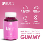 Sports Research – Biotin + Vitamin C, for Healthier Hair and Healthier Skin, 60 gummies