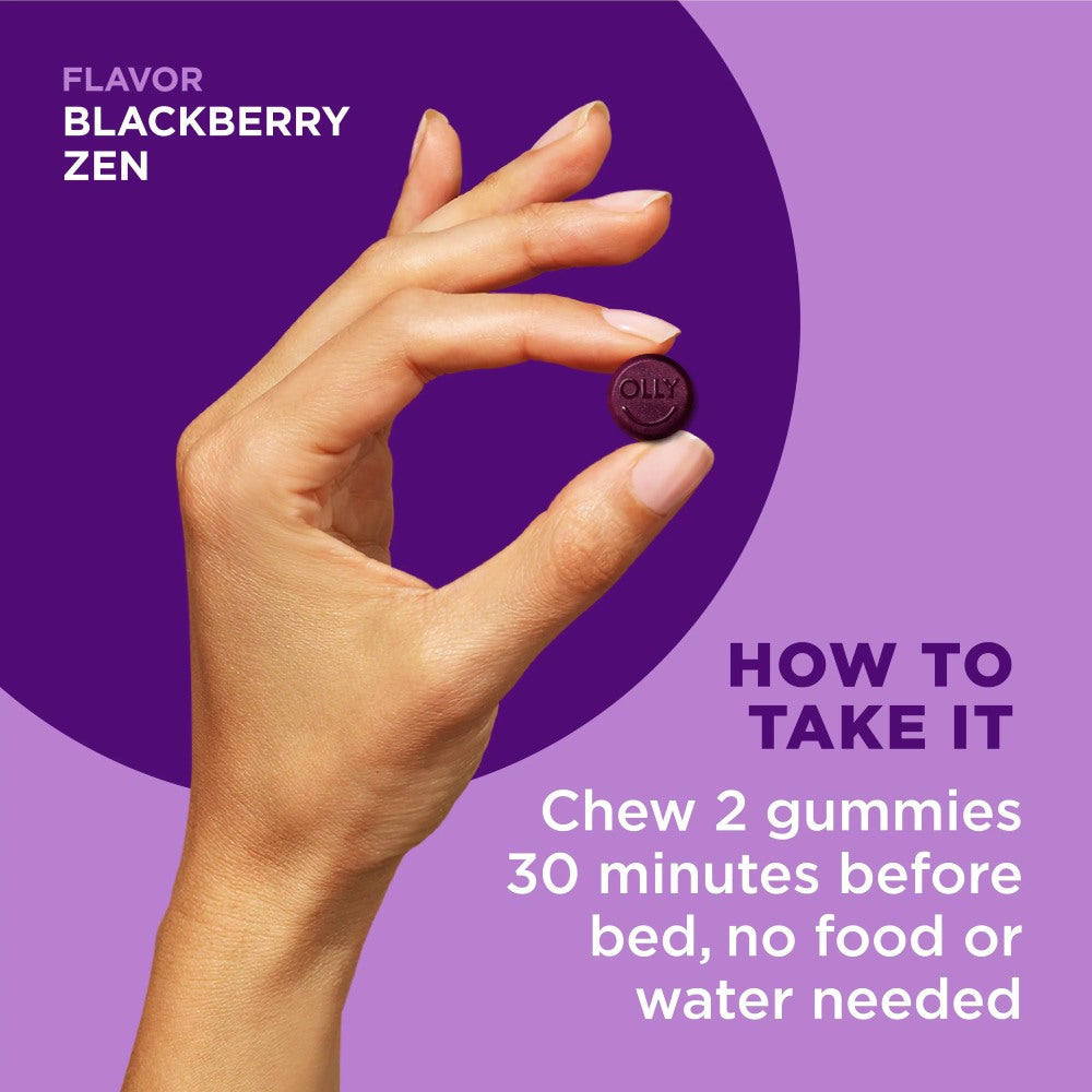 OLLY Sleep For a Healthy Sleep Cycle 3mg Melatonin, L-Theanine, Chamomile & Blackberry, 50 Gummies