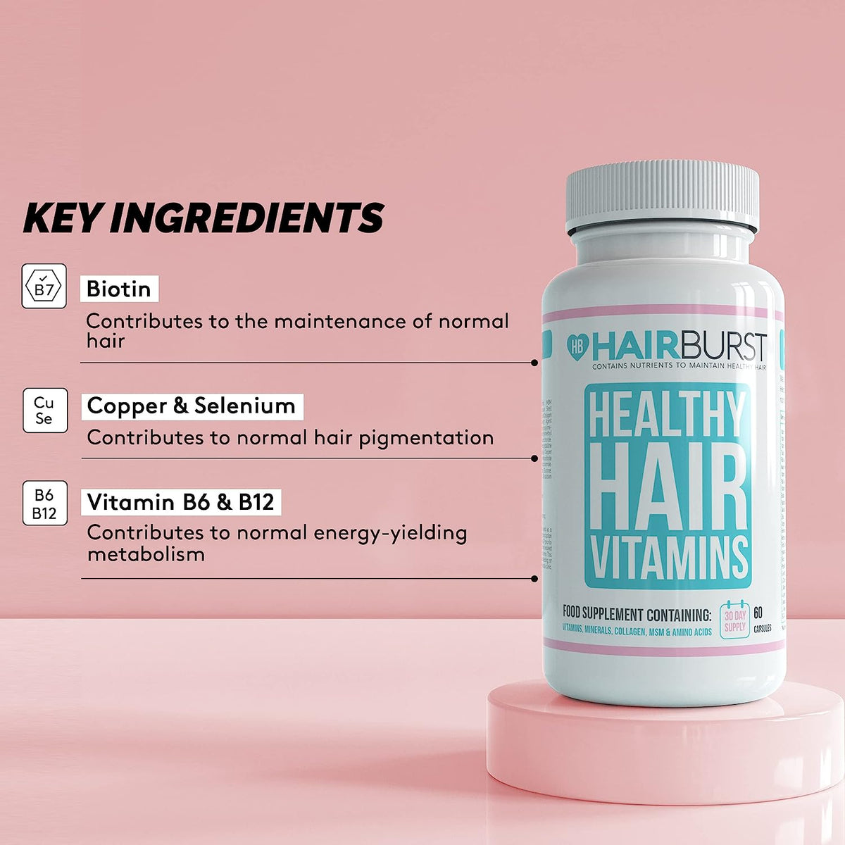 HAIRBURST Healthy Hair Vitamins, Hair Growth Vitamins for Women and Men, Vitamins for Hair Care, 60 Capsules