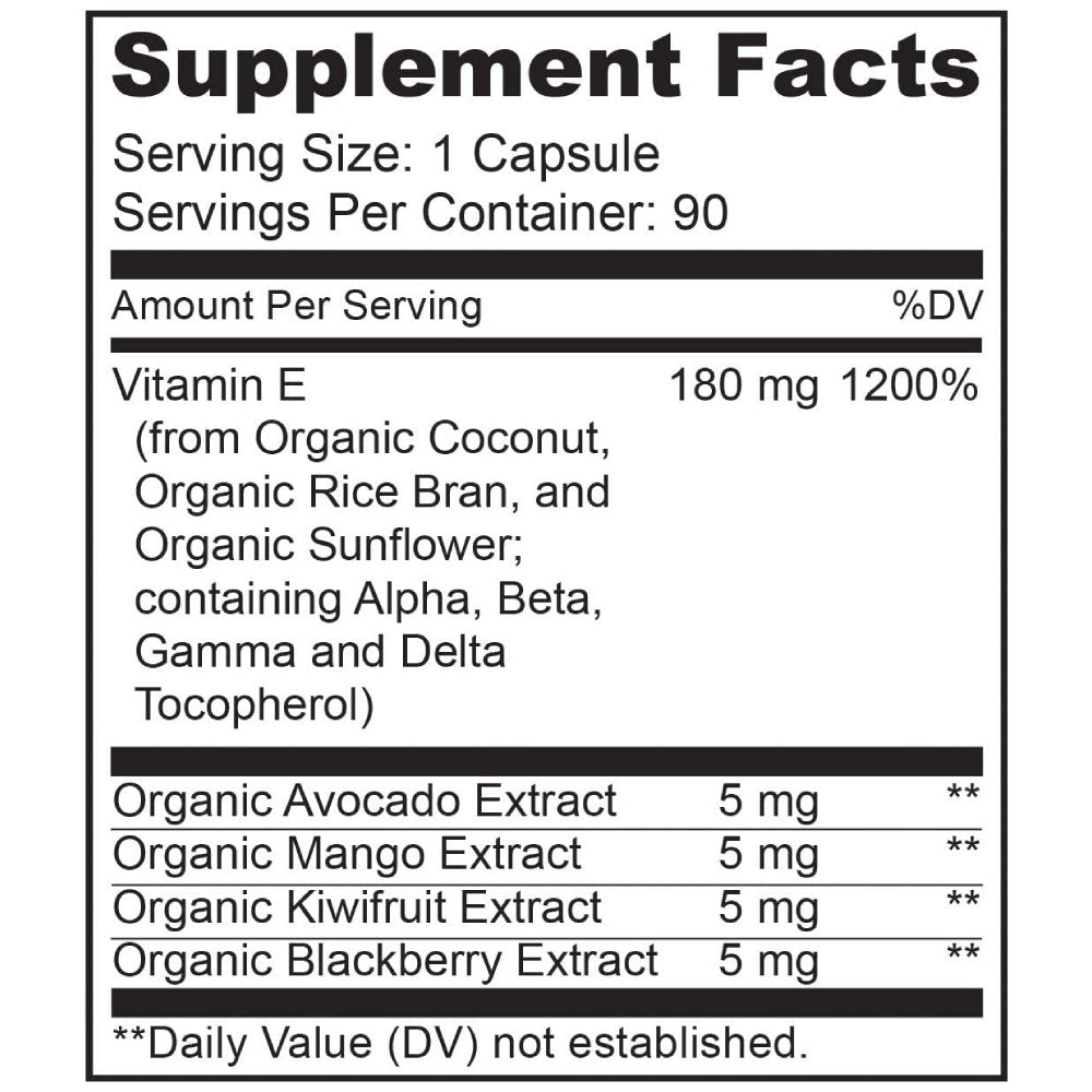 NATURELO Vitamin E, 180 mg (300 IU) of Natural Mixed Tocopherols, Supplement for Healthy Skin, Hair, Nails, Immune & Eye Health, 90 Vegan Capsules
