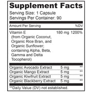 NATURELO Vitamin E, 180 mg (300 IU) of Natural Mixed Tocopherols, Supplement for Healthy Skin, Hair, Nails, Immune & Eye Health, 90 Vegan Capsules