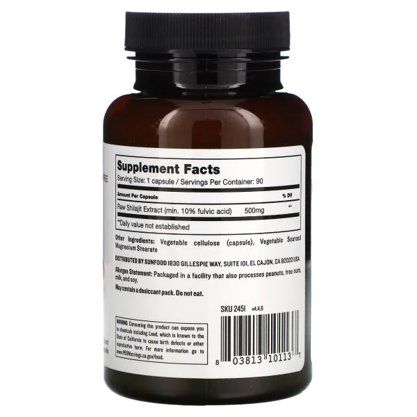 SunFood Raw Shiljit Capsules, 500 mg, 85+ Vitamins & Minerals, 90 Capsules