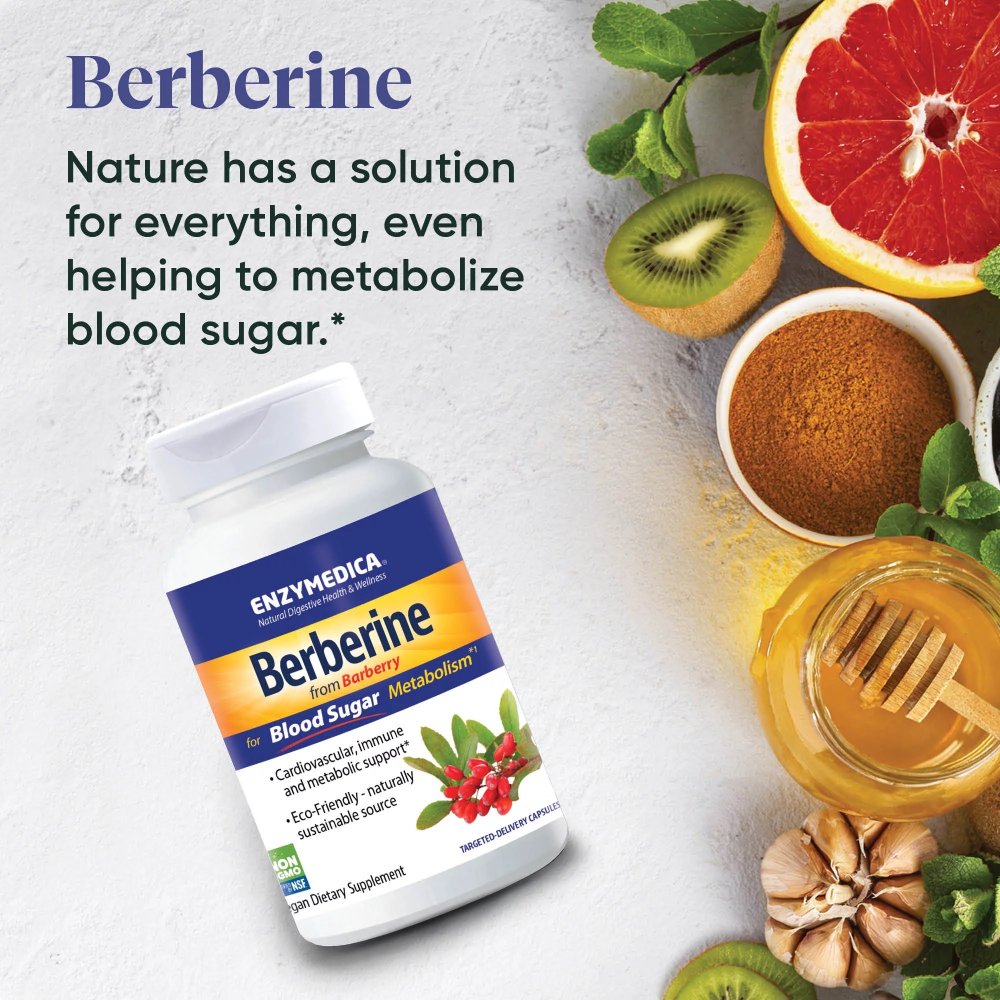 Enzymedica Berberine , for Blood Sugar Balance, Cardiovascular, Immune & Metabolic Support 60 Capsules