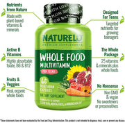NATURELO Whole Food Multivitamin for Teens, Support Clear Skin, Mental focus, Immune Health, 60 Vegetarian Capsules