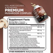 Nutrivein Mushroom Complex 2600mg, 11 Organic Mushrooms Blend, Boosts Immunity and Supports Brain Function, 90 Capsules
