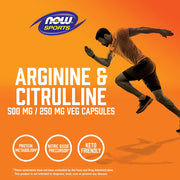 NOW Sports Arginine & Citrulline, 500 mg / 250 mg, Amino Acids, for Protein Metabolism and Muscle Maintenance, 120 Veg Capsules