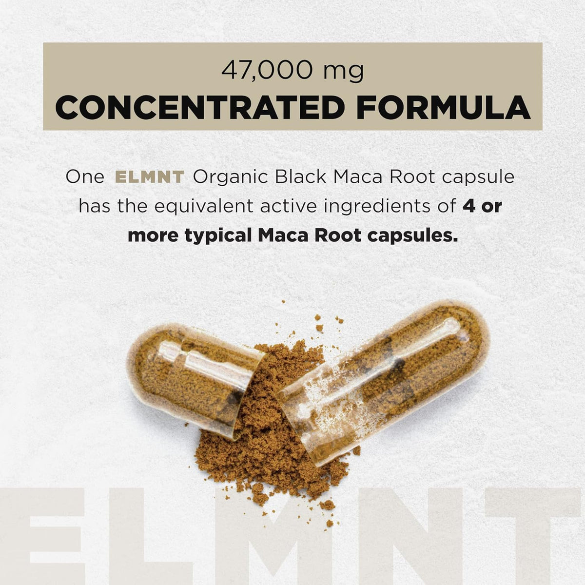 ELMNT - Black Maca, Ashwagandha, 40,000mg, 40x Strength, with Bioperine, Boost energy and Enhance vitality, 90 Capsules