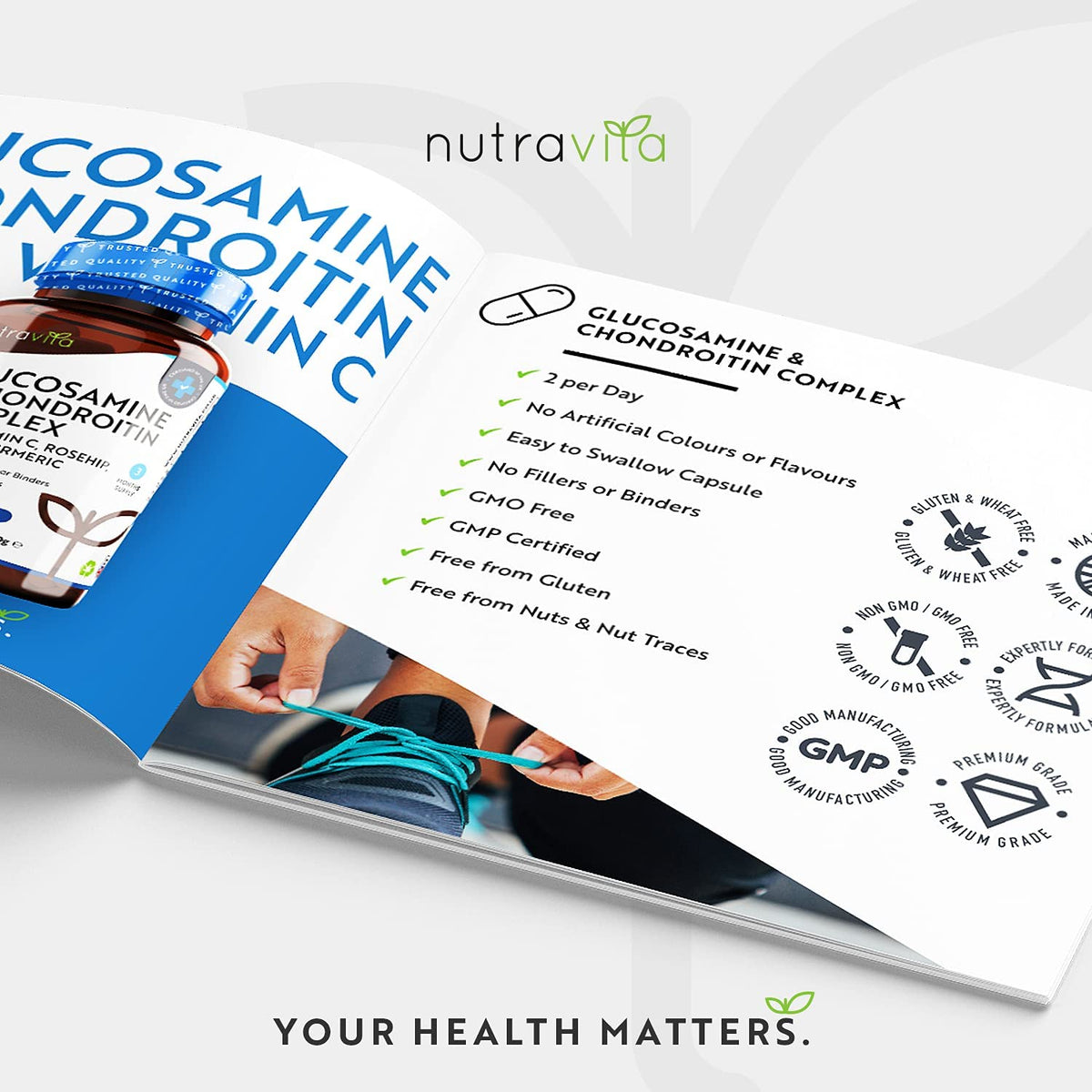 Nutravita Glucosamine and Chondroitin Complex, Contributes to The Maintenance of Normal Immune System, with Vitamin C, Turmeric, Ginger & Rosehip, 180 Capsules