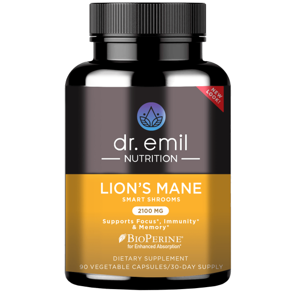 Dr Emil Nutrition Lions Mane, Organic Mushroom, 2100mg, Supplement for Mental Clarity, Focus & Cognitive Support, Brain Boosting 90 Vegetable Capsules