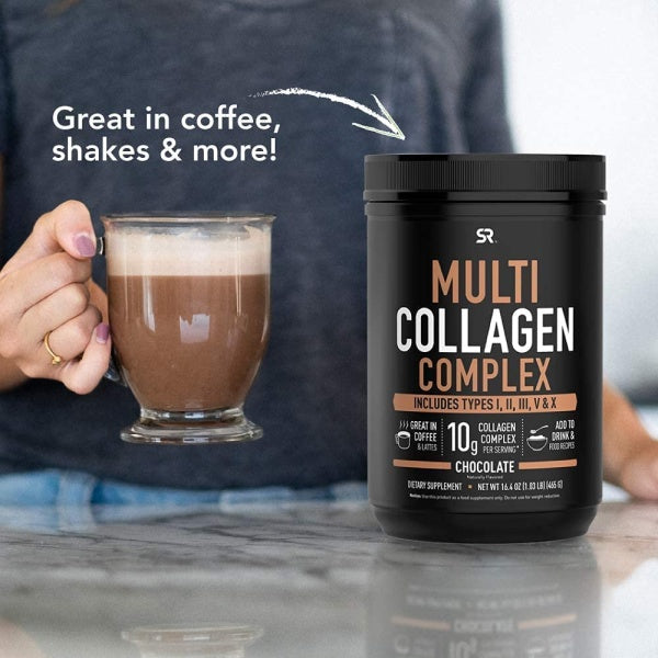 Sports Research sr Multi Collagen Complex Powder (Type I, II, III, V, X), Chocolate, 465g