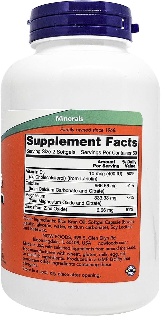 Nowfoods Calcium and Magnesium with Vitamin D3 and Zinc 120 softgels