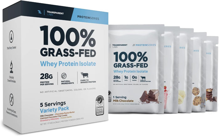Transparent 100% Grass Fed Whey Protein Isolate 28g Per Serving 5 Serving Variety Pack