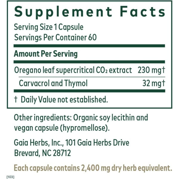 Gaia Herbs Oil of Oregano, Maintain a healthy gut 60 Vegan Liquid Phyto-Caps