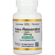 California Gold Nutrition Trans Resveratrol 200mg Supports Healthy Cardiovascular Function, Hair, Skin & Nails 60 Veggie Capsules