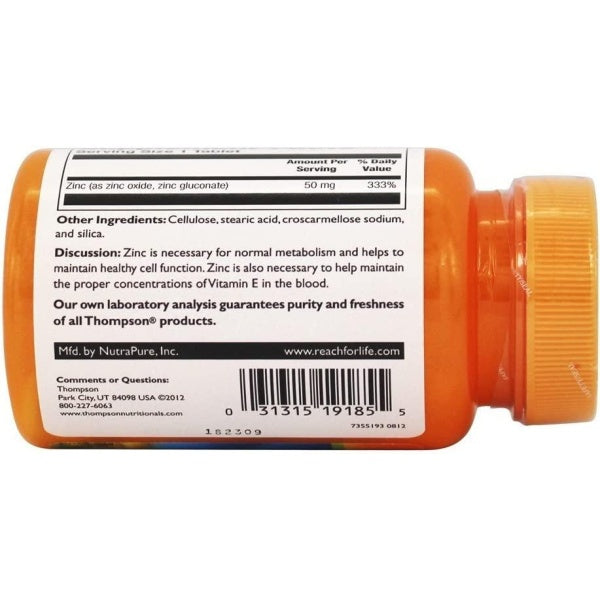 Thompson Zinc 50mg, Maintain Healthy Cell Function, 60 Tablet